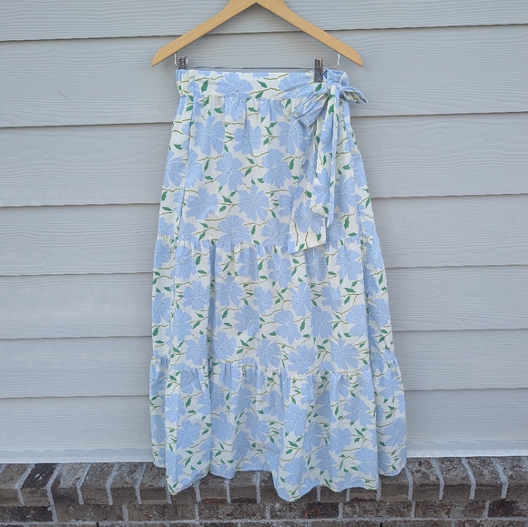 Who What Wear Skirt Size L Blue Floral Maxi Cotton Wrap High Waist Ties Light - Picture 4 of 7